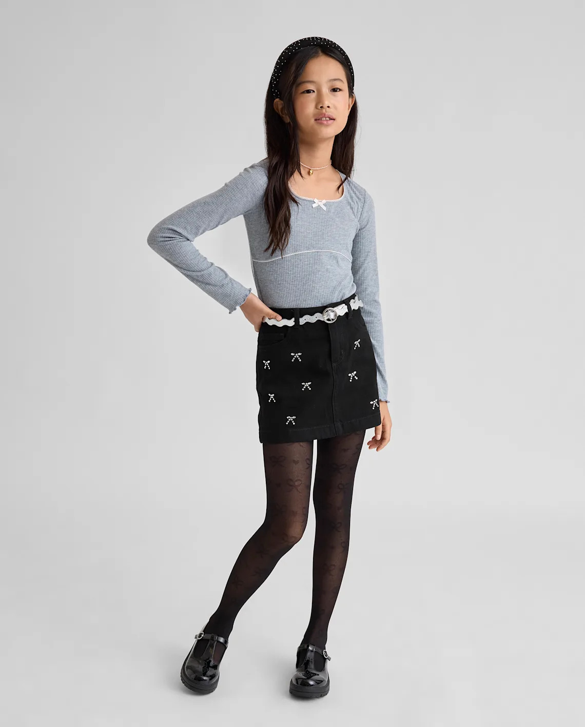 Girls Rhinestone Bow Denim Skirt - denim | The Children's Place