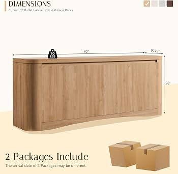 IFBUY Modern Curved 70" Buffet Cabinet with 4 Storage Doors, Natural | Amazon (US)