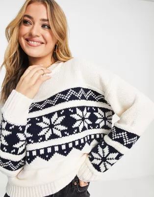 ASOS DESIGN oversized Christmas sweater with fairisle placement in cream | ASOS (Global)