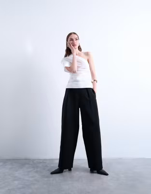 Topshop co ord slouchy clean waist band tailored trouser in black | ASOS (Global)