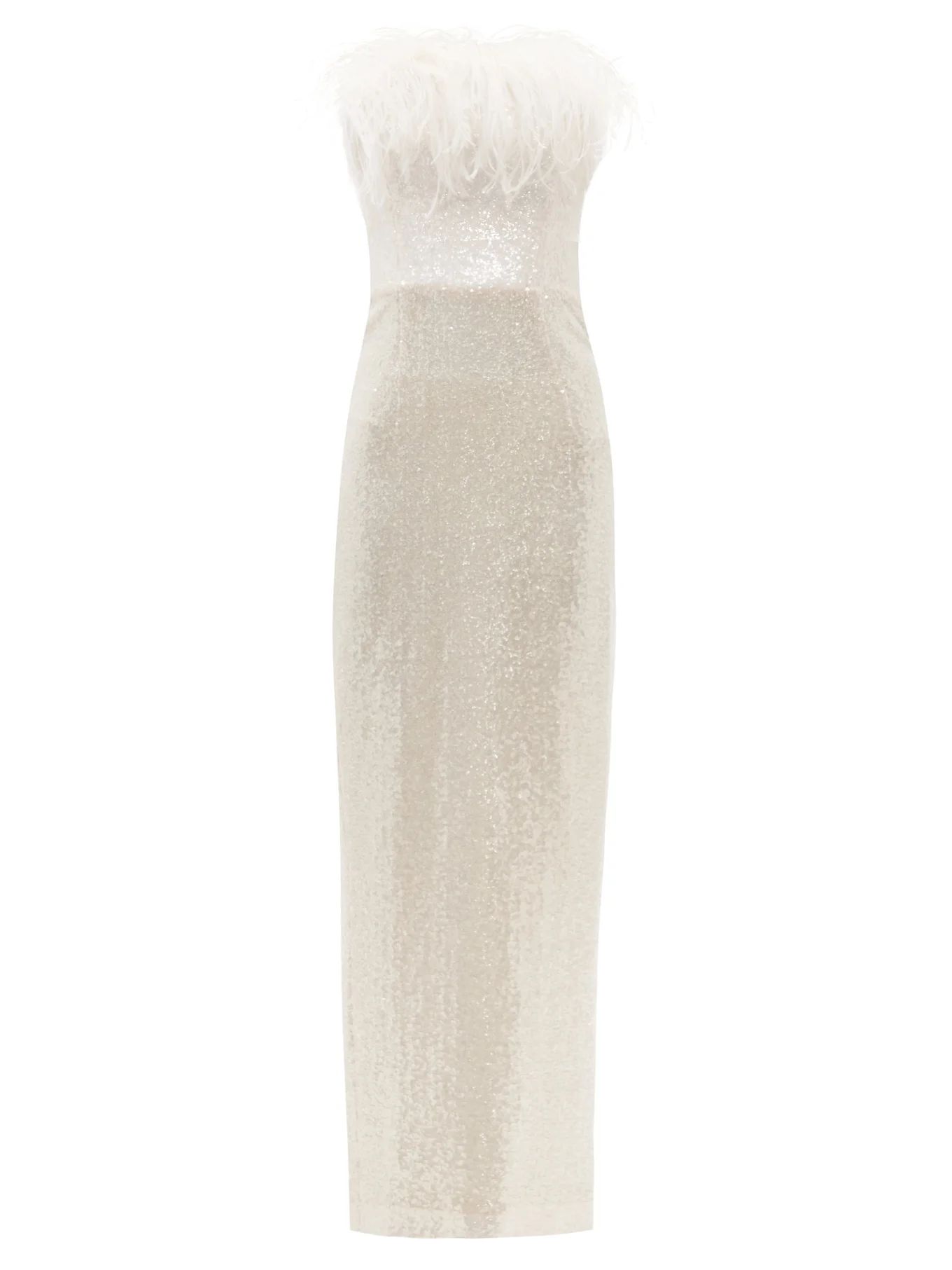 Jorja feather-trim off-the-shoulder sequinned gown | Matches (UK)