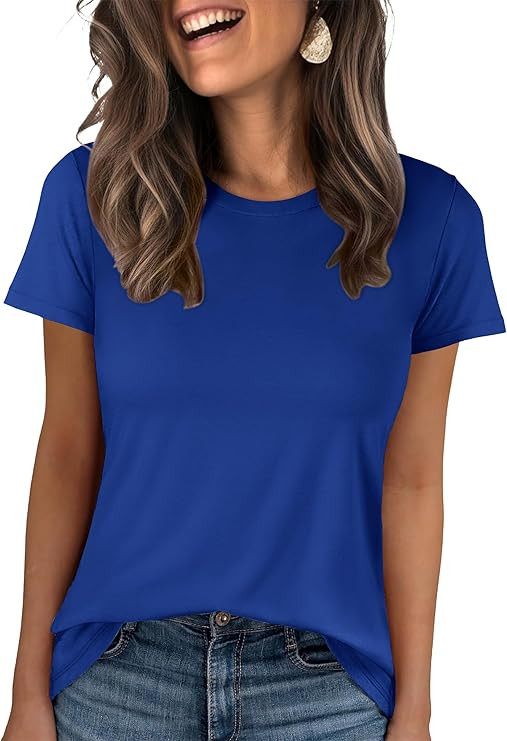 ANRABESS Women Short Sleeve Tops Summer Basic Tee Wrinkle-Free Trendy Cute T Shirts 2026 Spring B... | Amazon (US)