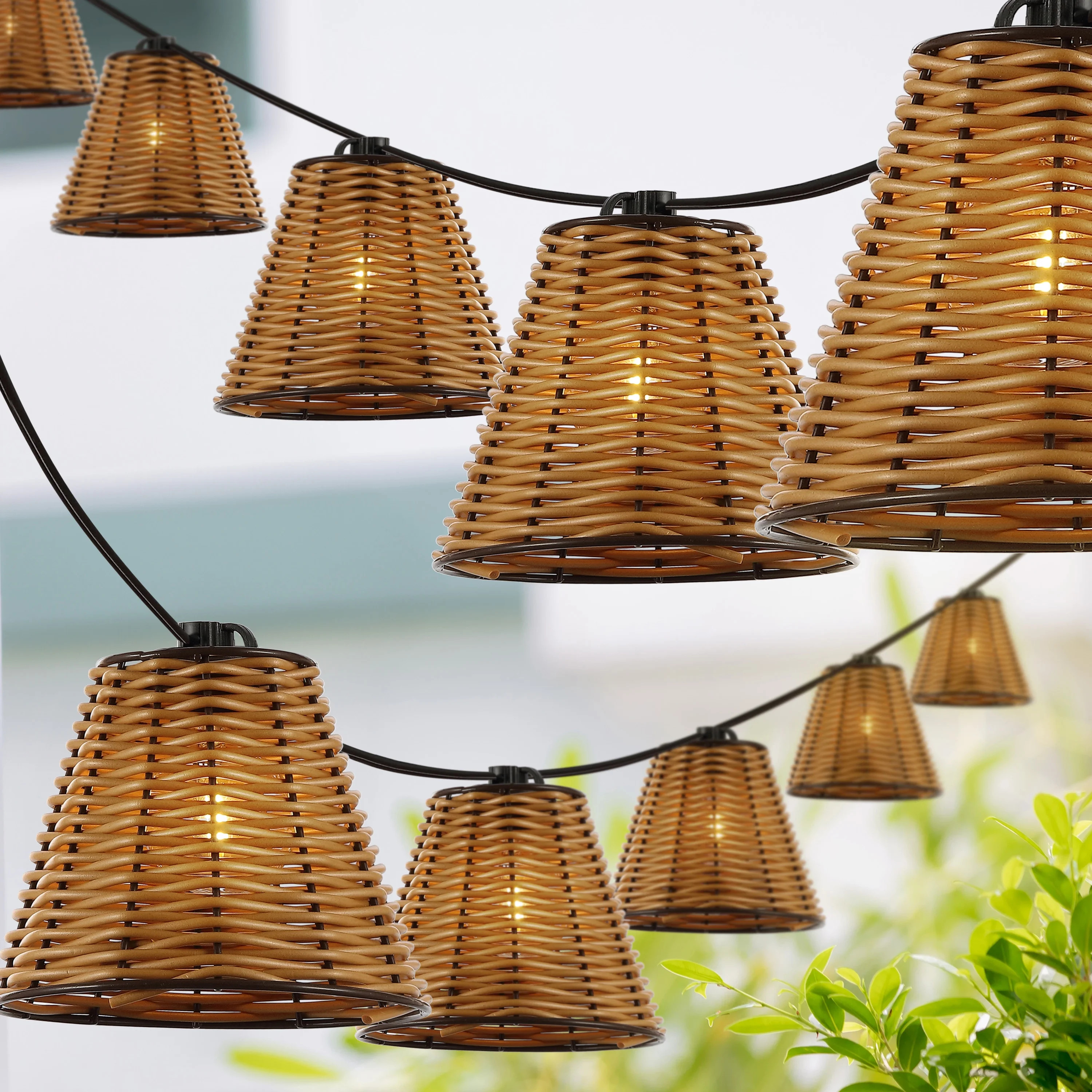 JONATHAN Y Payton 10-Light Indoor/Outdoor 10 ft. Classic Cottage LED G40 Faux-Rattan Shaded Strin... | Walmart (US)