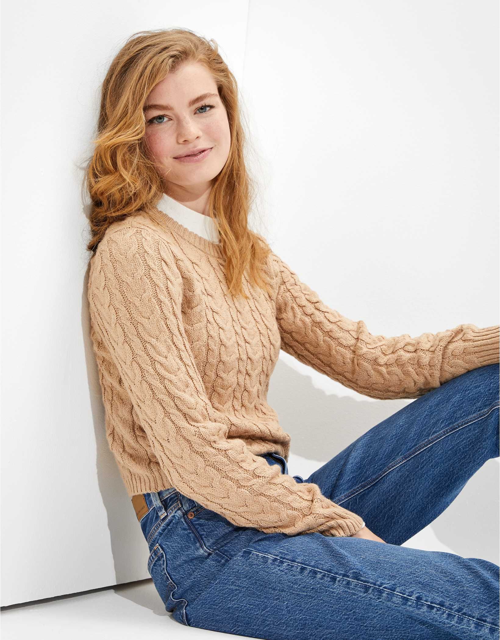 AE Cable High-Rise Sweater | American Eagle Outfitters (US & CA)