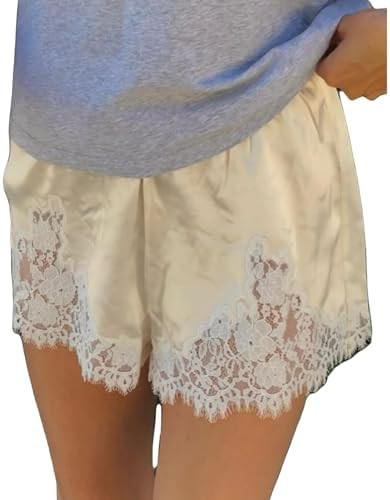 Satin Silk Shorts for Women Y2K Low Rise Lace Trim Micro Mini Shorts Cute Coquette Lounge Pajama ... | Amazon (US)