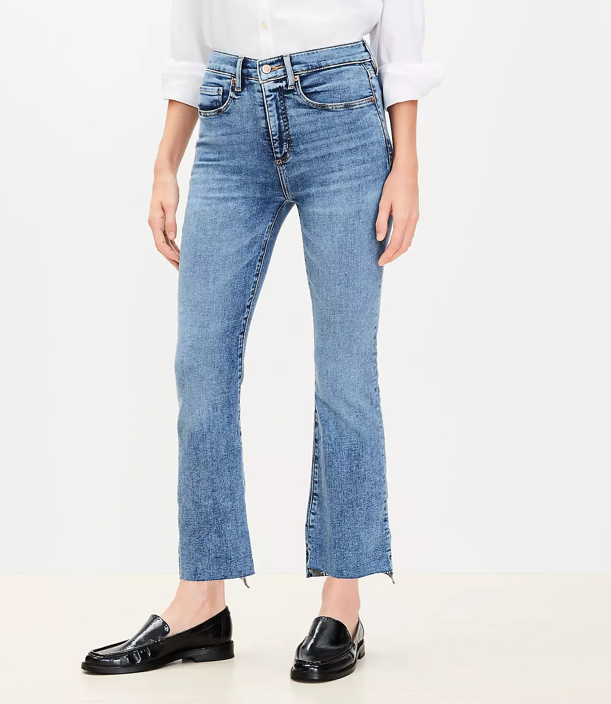 Step Hem High Rise Kick Crop Jeans in Classic Mid Wash | LOFT