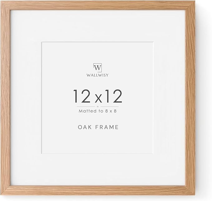12x12 Wood Frame, Natural Oak 12x12 Picture Frames with Mat to 8x8(Openning Size is 7.6x7.6), Set... | Amazon (US)
