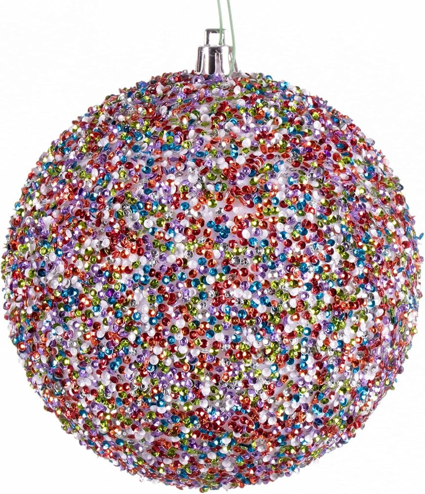 Vickerman 4" Multi-Colored Beaded Ball Ornament. Includes 6 Pieces per Bag. | Amazon (US)