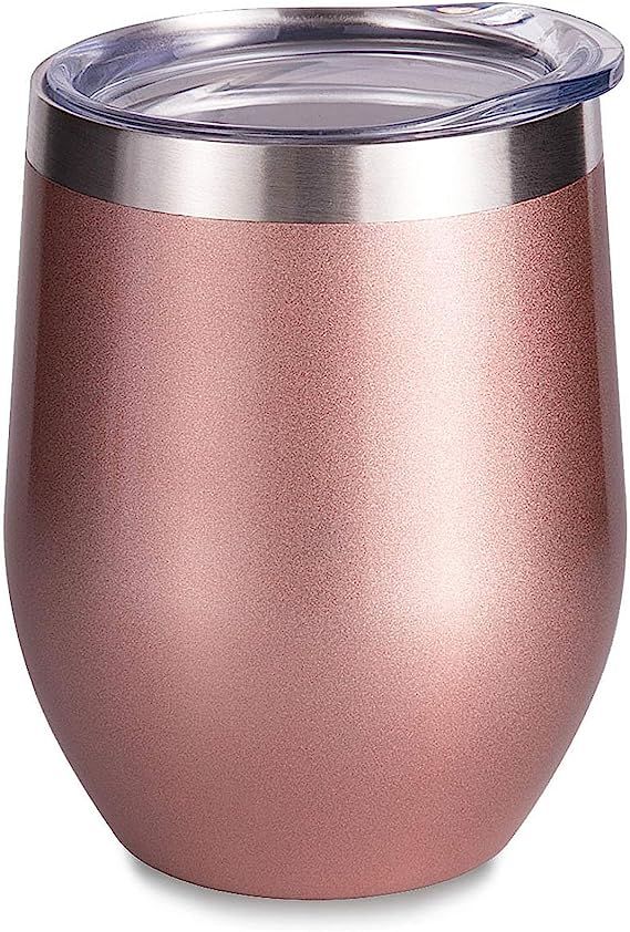 SUNWILL Insulated Wine Tumbler with Lid Rose Gold, Double Wall Stainless Steel Stemless Insulated... | Amazon (US)