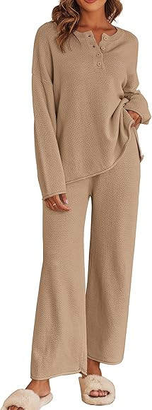 Ekouaer Pajama Set for Women 2 Piece Winter Matching Outfits Soft Knit Loungewear Sweater Sets | Amazon (US)