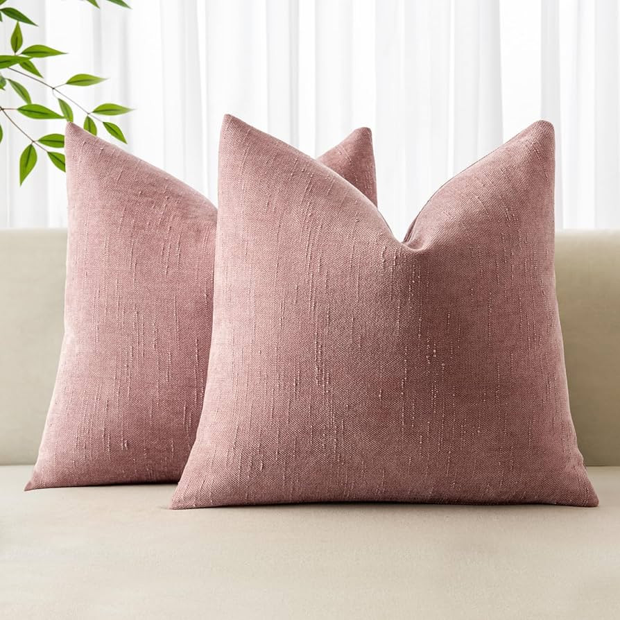 MIULEE Pack of 2 Decorative Throw Pillow Covers Soft Chenille Throw Pillows Solid Textured Cushion Covers for Spring Valentine's Day Couch Sofa Bedroom Living Room 18x18 Inch, Blush Pink | Amazon (US)