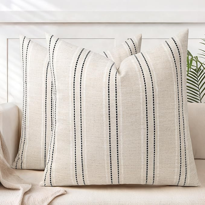 AELS 26x26 Decorative Farmhouse Linen Throw Pillow Covers, Boho Textured Pillow Case, Set of 2, B... | Amazon (US)