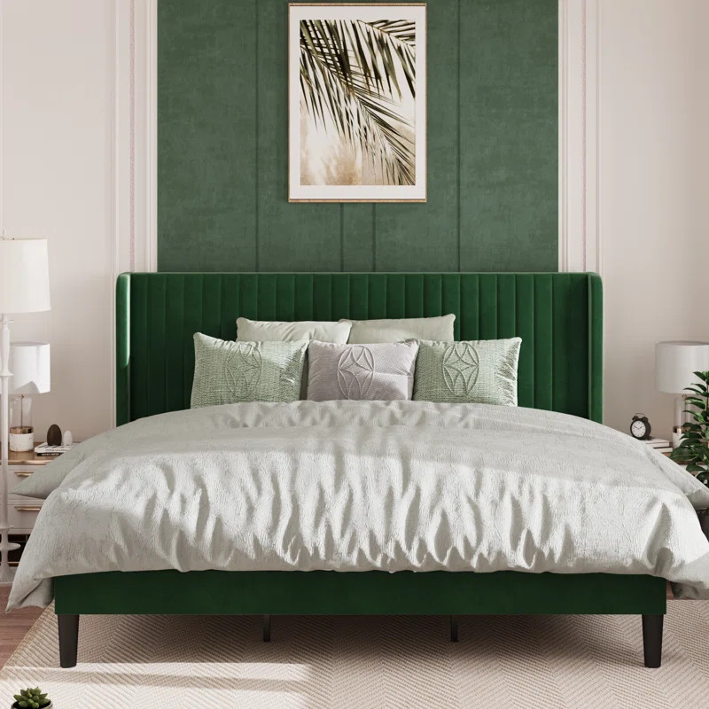 Michiharu Upholstered Platform Bed with Wingback | Wayfair North America