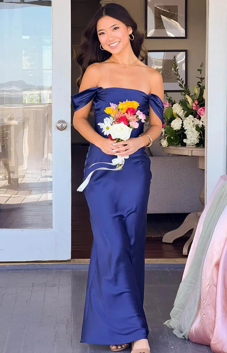 Ella Navy Off Shoulder Formal Maxi Dress | Beginning Boutique (US)