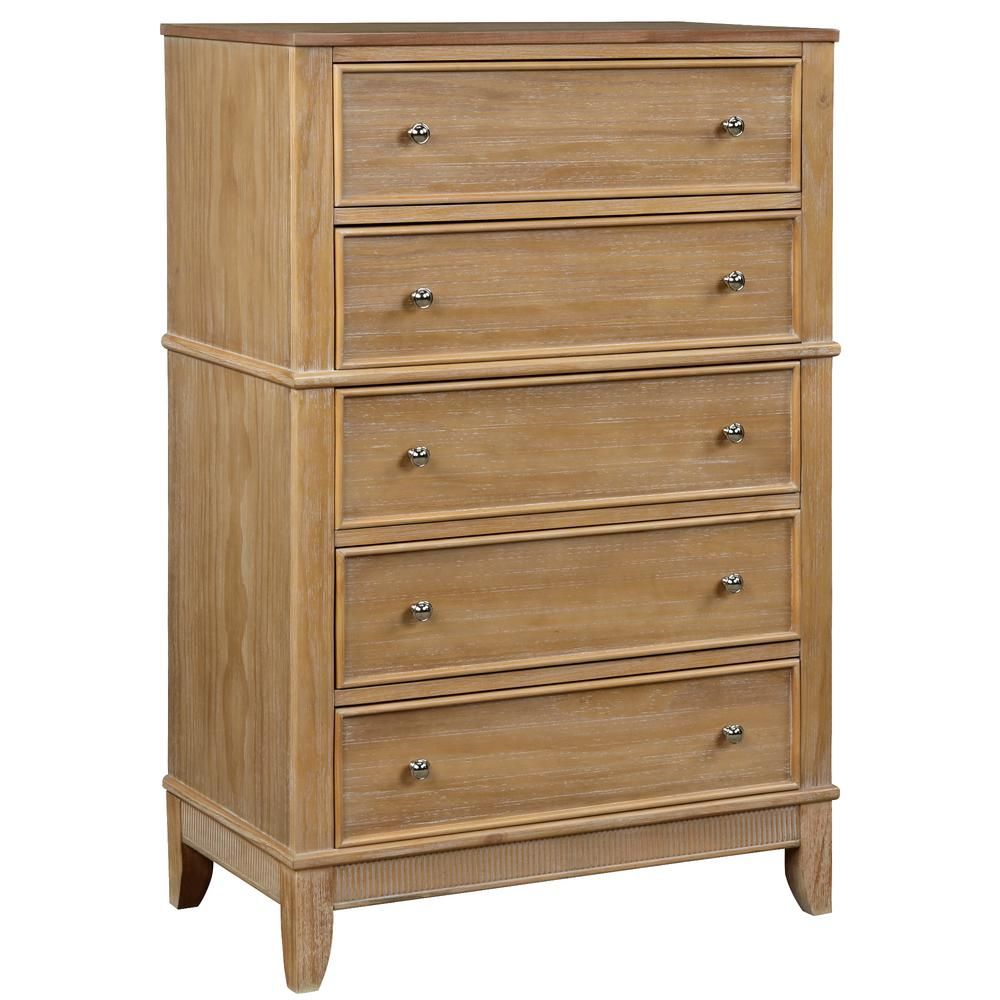 Magic Home Hazel Brown 5 Drawers Solid Wood Chest of Drawers 29 in W. x 46 in H. | The Home Depot