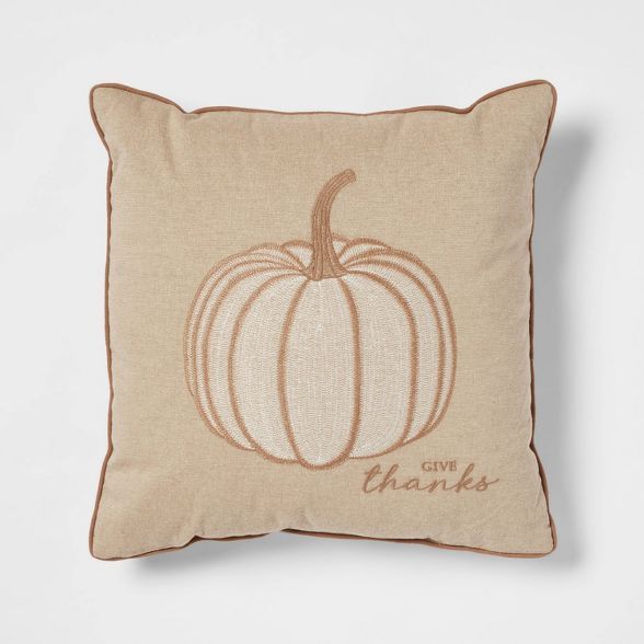 Embroidered Pumpkin Square Throw Pillow Neutral - Threshold&#8482; | Target