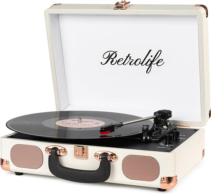 Turntable Vinyl Record Player 3-Speed Suitcase Portable Belt-Driven Record Player with Built-in S... | Amazon (US)