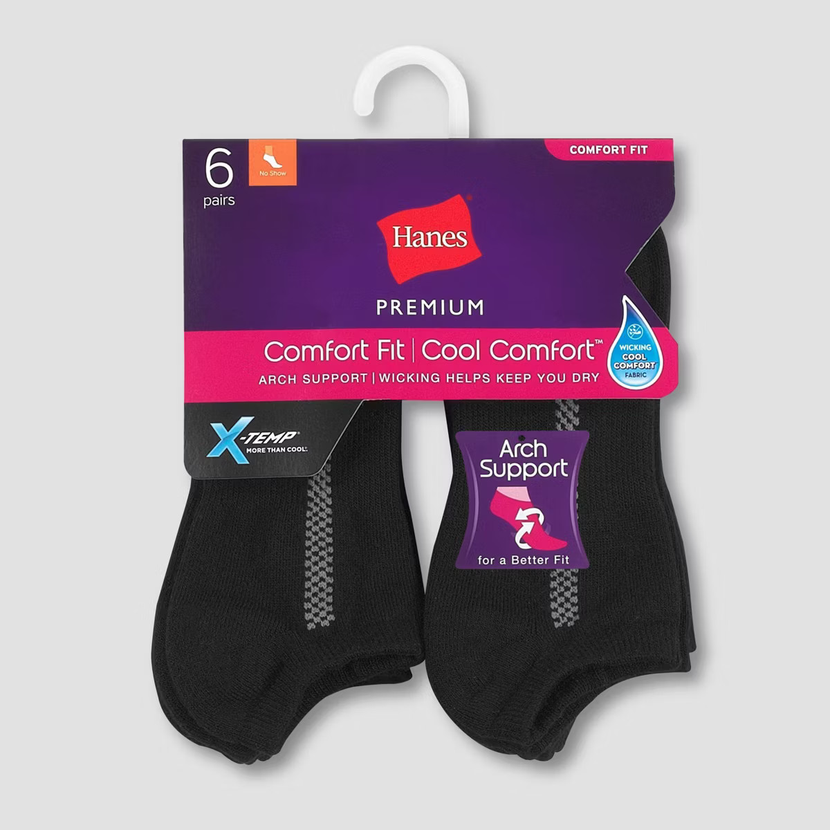 Hanes Premium Women's 6pk Heel Toe Cushion with Arch Support No Show Socks - 5-9 | Target