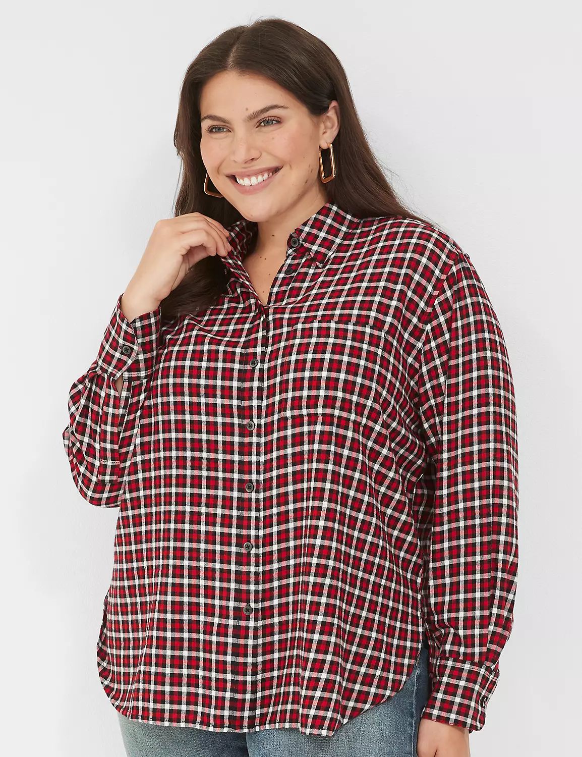 Relaxed Button-Down Plaid Flannel | LaneBryant | Lane Bryant (US)