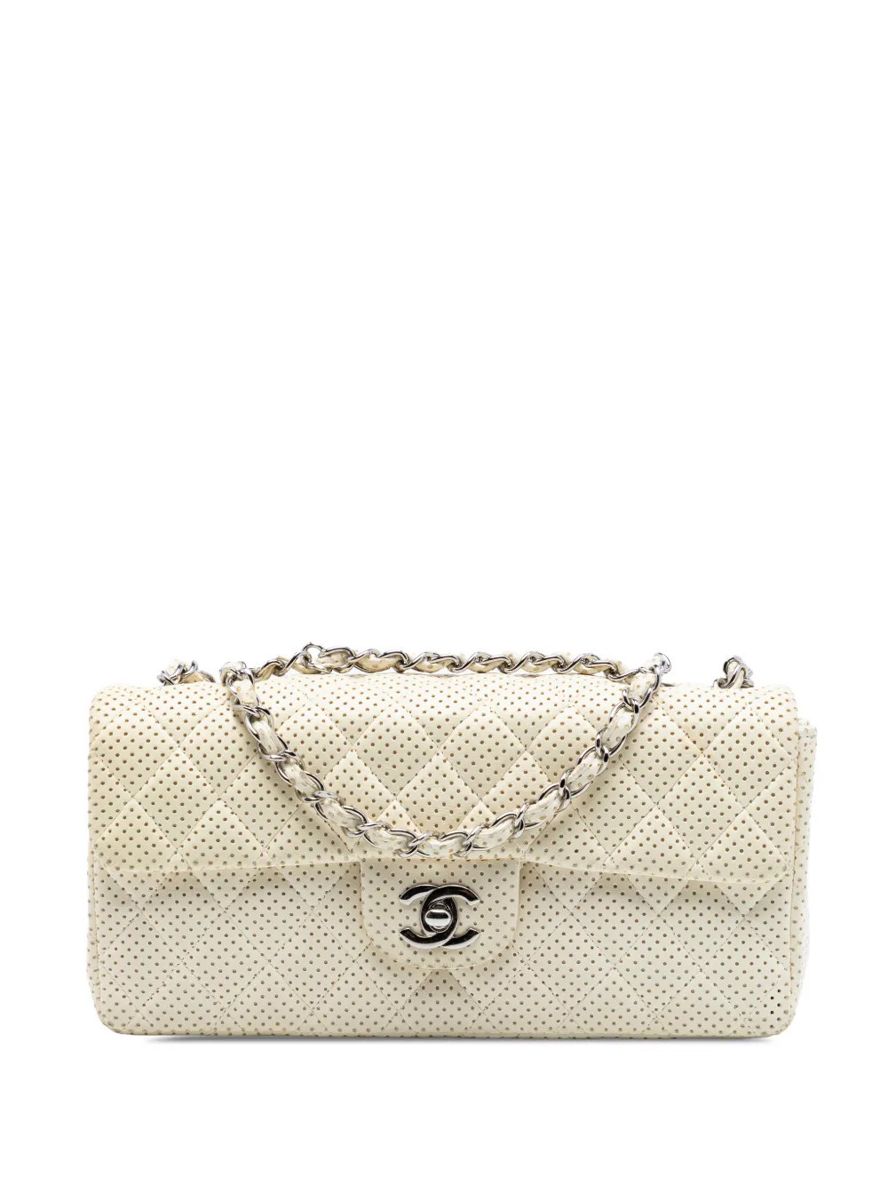 CHANEL Pre-Owned 2006-2008 Classic Perforated Lambskin East West Flap shoulder bag - White | Farfetch Global