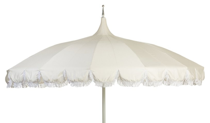 Aya Pagoda Fringe Patio Umbrella, White | One Kings Lane