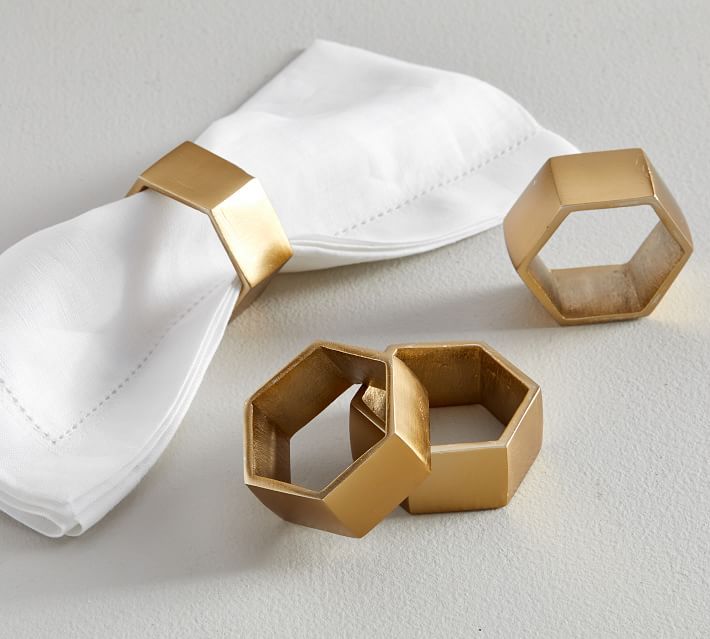 Bleecker Geo Metal Napkin Rings - Set of 4 | Pottery Barn (US)