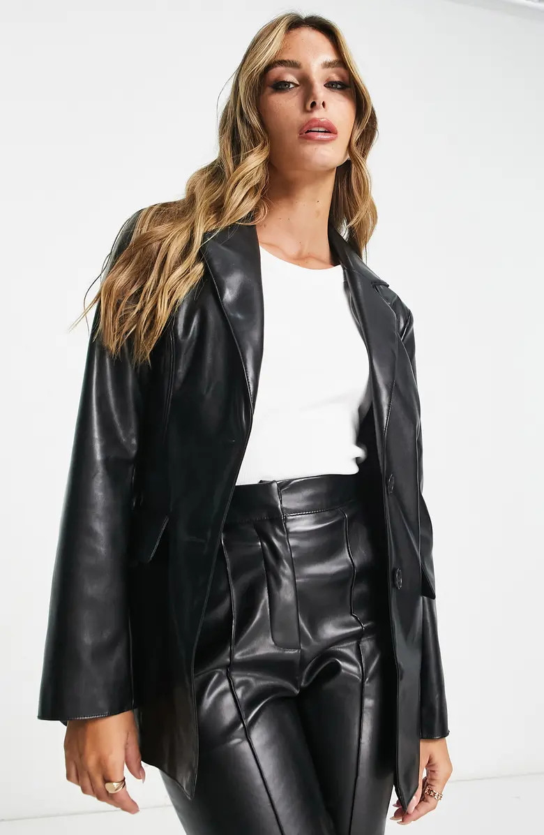 ASOS DESIGN Fitted Faux Leather Blazer | Nordstrom | Nordstrom