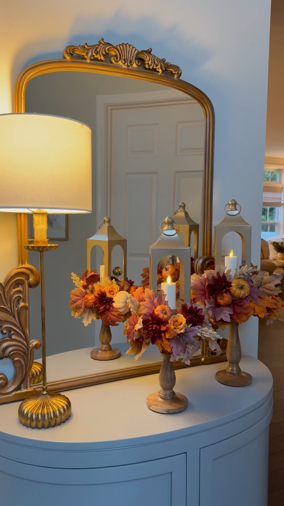 Fall Lantern Topiaries 🍂 🕯️These lantern topiaries bring height, warmth, and rich seasonal color—perfect for your entryway, mantel, or tablescape.

I used staggered pedestals, open gold lanterns (Dollar Tree), and a mix of florals, pumpkins, and foliage to create a rich, seasonal moment that’s easy to pull together. ✨Save this idea for when you’re ready to lean into fall and bring in the cozy! 

#LTKHome #LTKSeasonal #LTKStyleTip