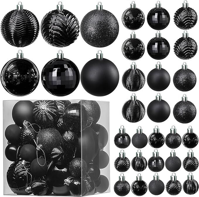 Prextex Black Christmas Ball Ornaments for Christmas Decorations - 36 Pieces Xmas Tree Shatterpro... | Amazon (US)