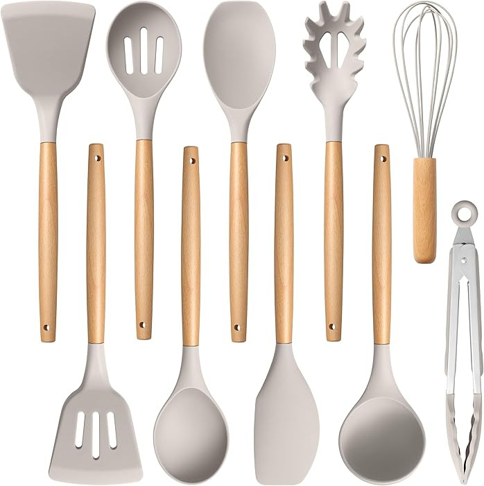 E-far Silicone Cooking Utensils Set, 10-Piece Heat Resistant Kitchen Utensils Set with Wooden Han... | Amazon (US)