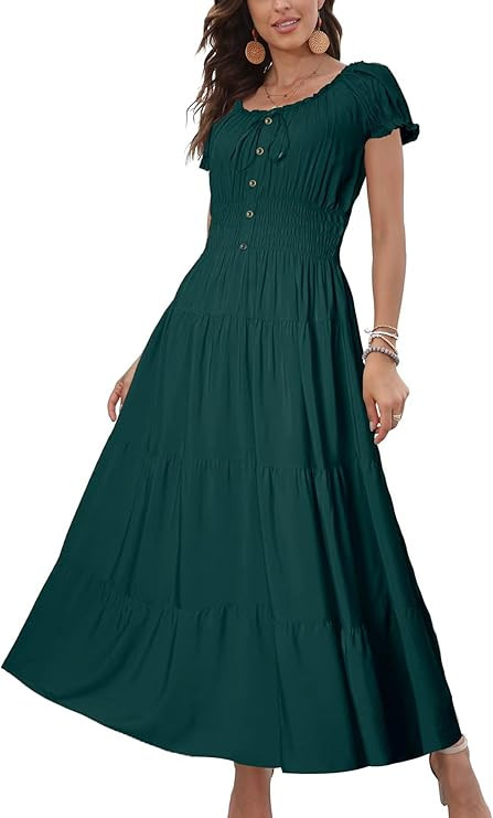 OSTOO Women's 2024 Summer Short Sleeves Boho Floral Print Tiered Casual Flowy Long Maxi Dress | Amazon (US)