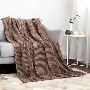 MIULEE Fleece Throw Blanket with Stripe Pattern Fuzzy Flannel Brown Blanket for Couch Plush Warm ... | Amazon (US)