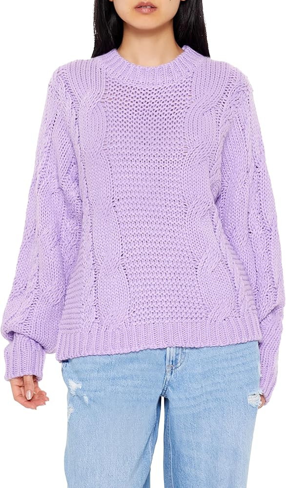 Forever 21 Women's Ribbed-Trim Cable Knit Sweater | Amazon (US)