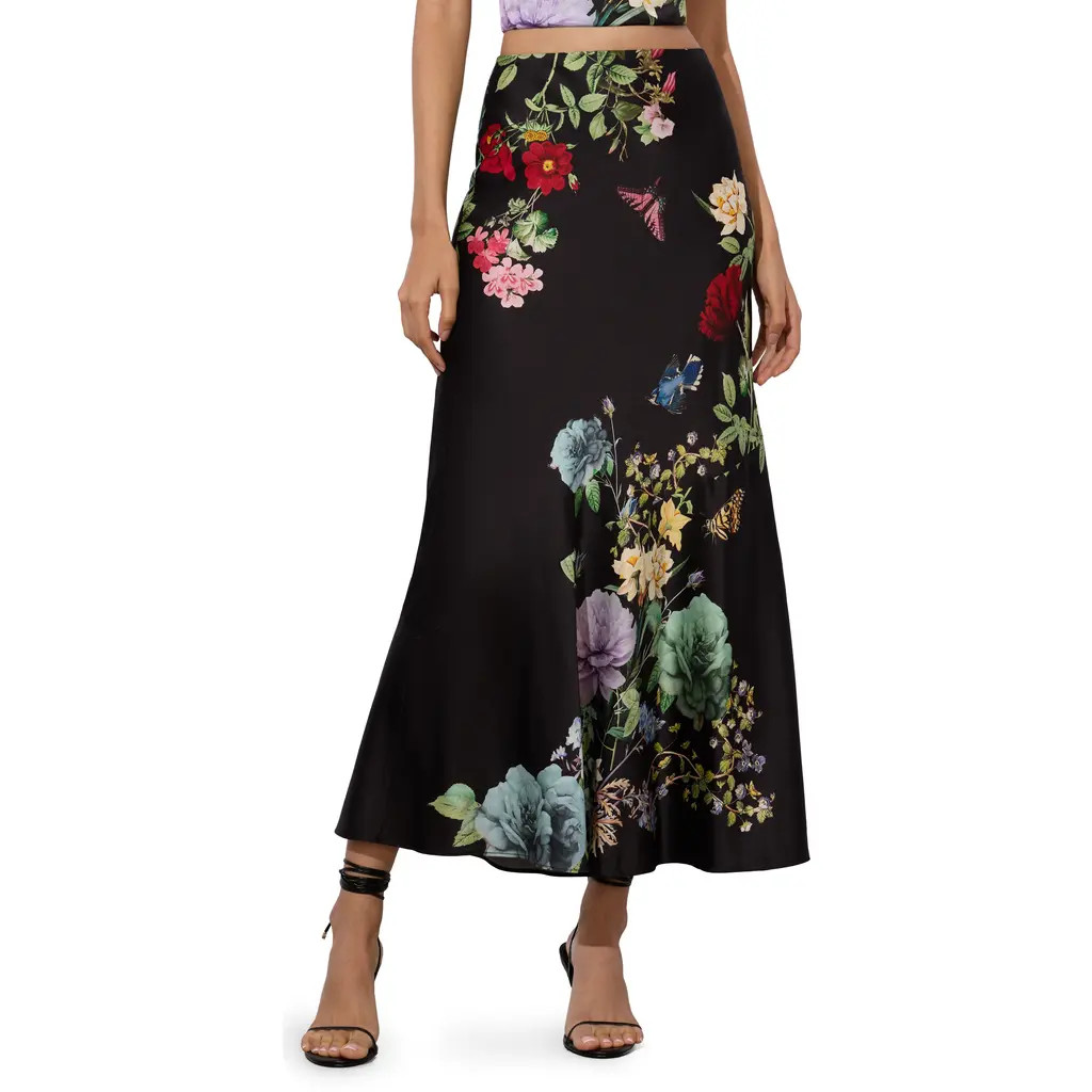 Alice + Olivia Terese Floral Satin Maxi Skirt in Venus Floral at Nordstrom, Size 0 | Nordstrom