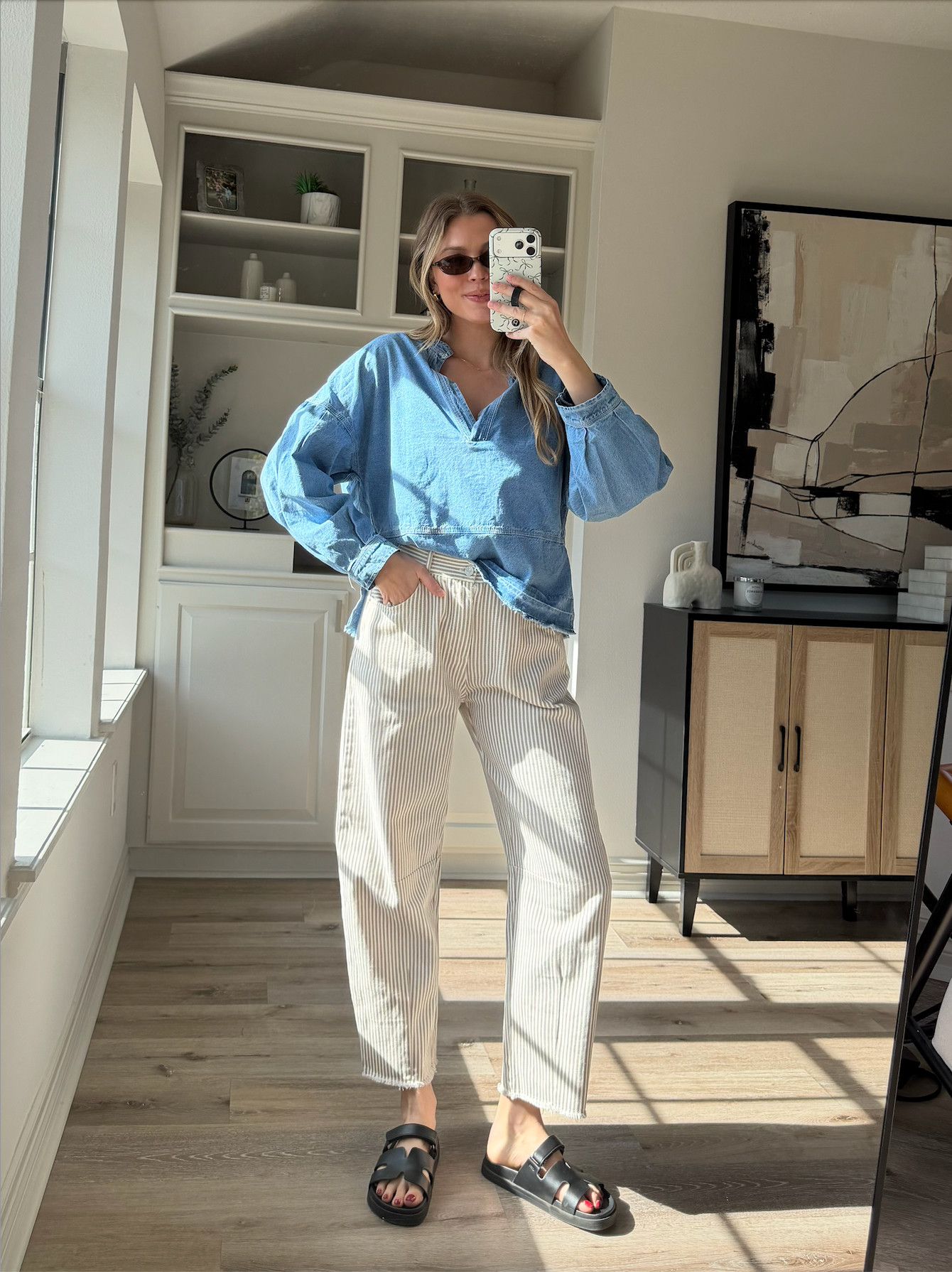 Nursing friendly mom outfit! Size M in the v neck  denim top and S in jeans! These have elastic in the back btw and perfect for postpartum! 

 #LTKootd #LTKmomlife