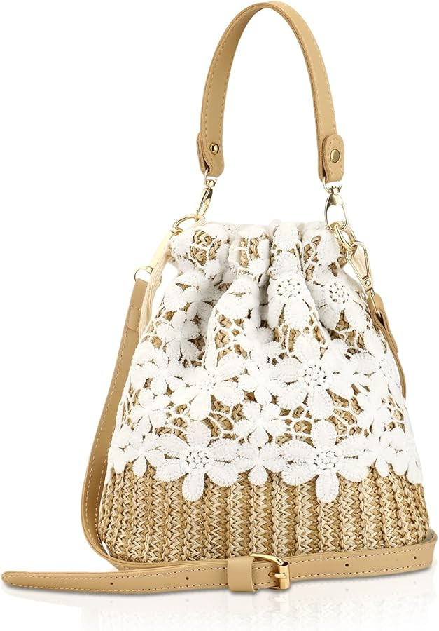 FENBEN Bamboo Handbag, Beach Purse Half Moon Bag, Straw Lace Woven Travel Sling Bag Shoulder Cros... | Amazon (CA)
