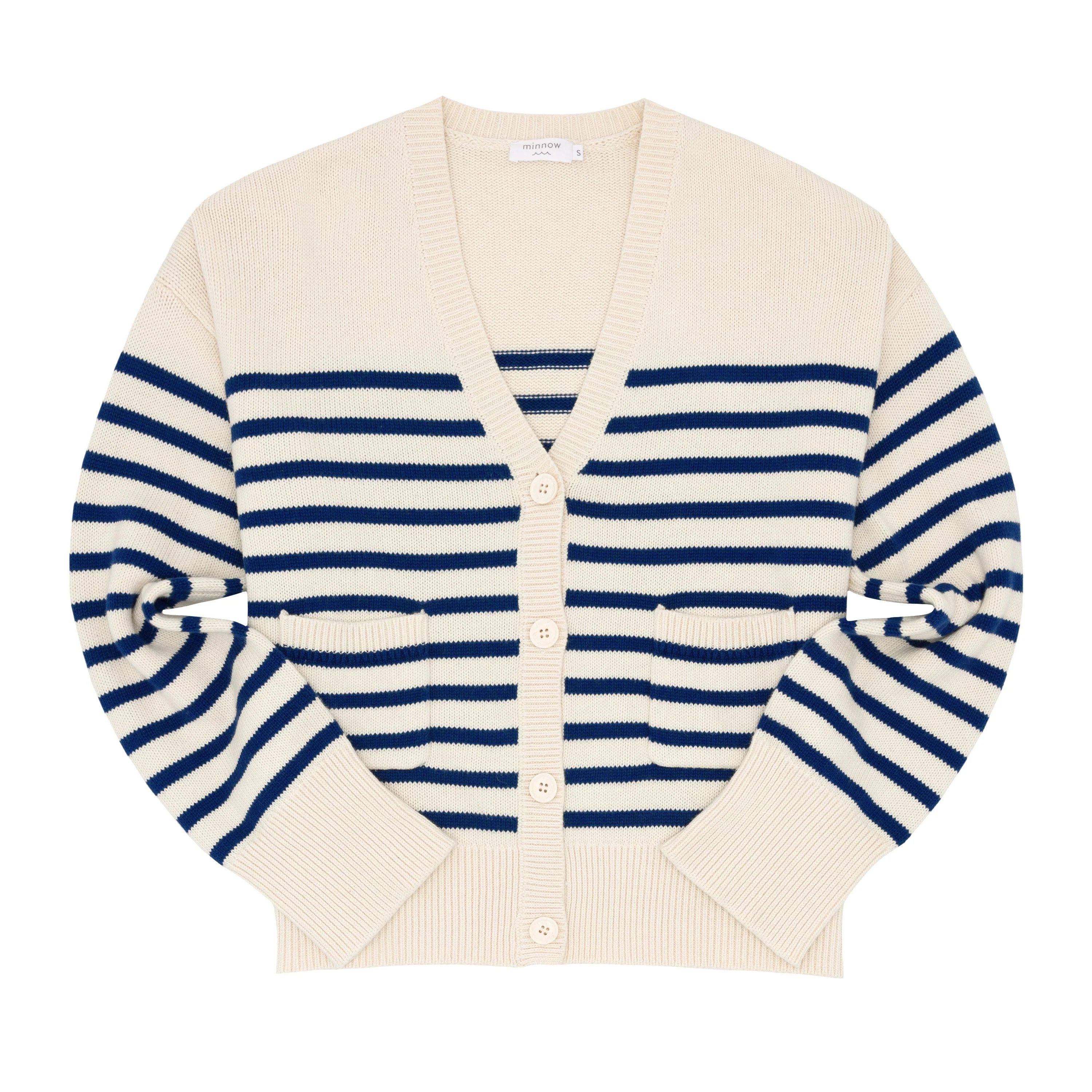 women's breton stripe v-neck knit cardigan | minnow swim | minnow