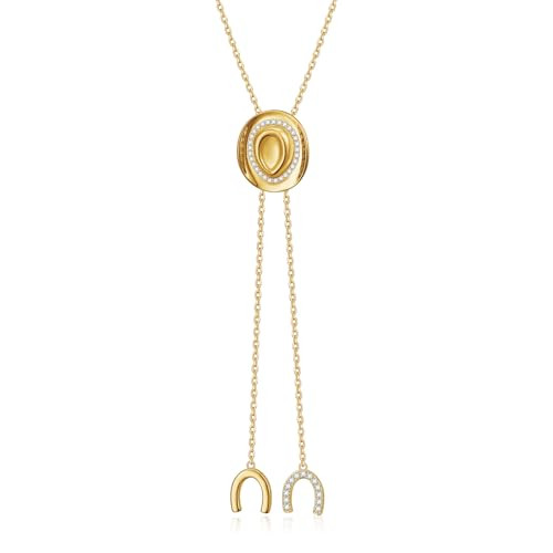 DAOCHONG Cowboy Hat Necklace for Women Western Cowgirl Accessories Gold Bolo Tie Necktie Statement Trendy Jewelry Gift Adjustable Long Lariat Necklace for Women | Amazon (US)
