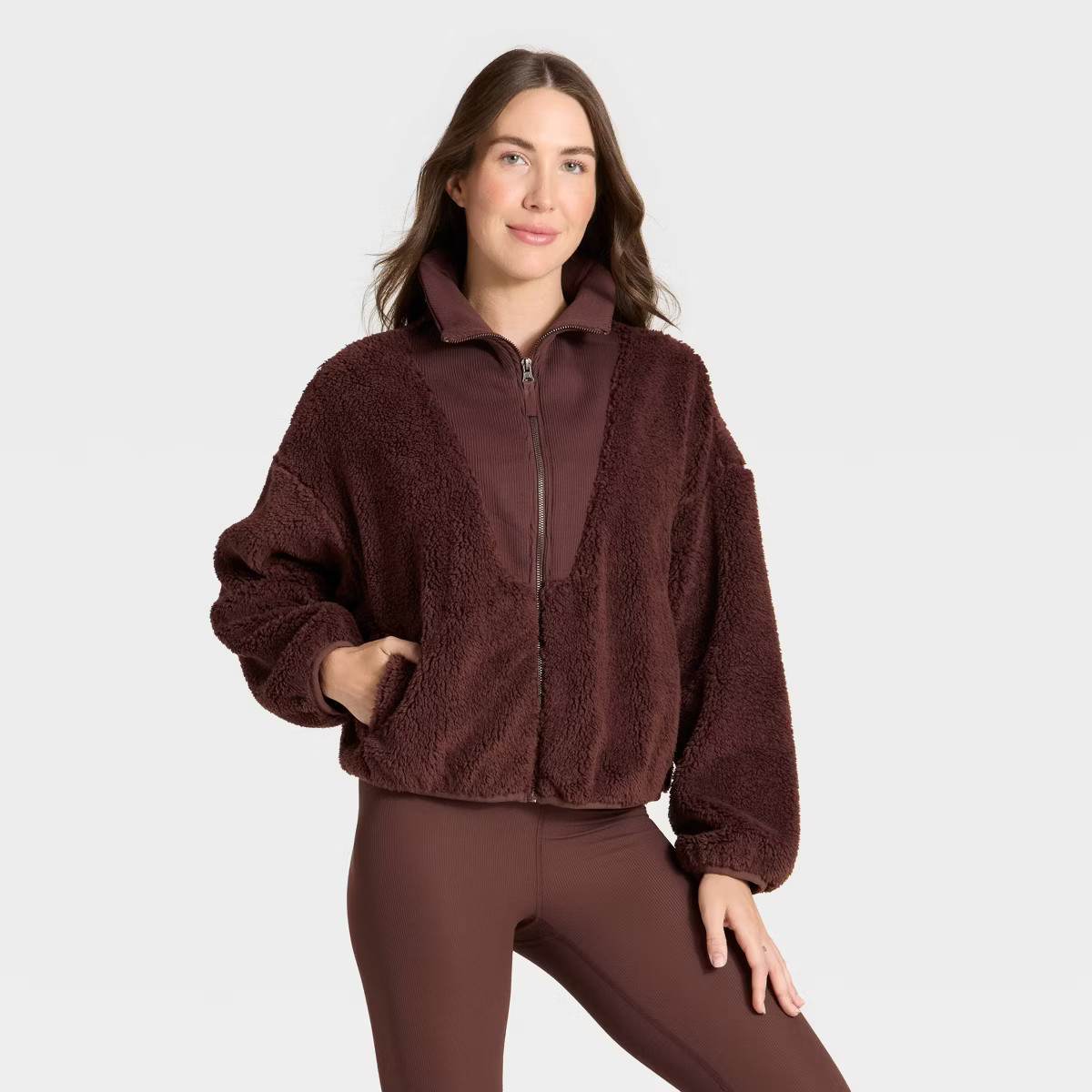 Women's High Pile & Ribbed Mix Jacket - All In Motion™ | Target