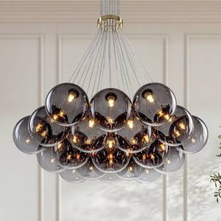 Bolton 19-Light Brass Modern Bubble Chandelier, Sputnik Globe Chandelier with Gradient Gray Glass Shades for Living Room | The Home Depot