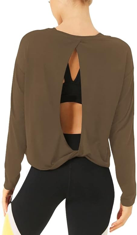 Bestisun Long Sleeve Workout Clothes Open Back Athletic Shirts Athletic Long Sleeve Shirts for Wo... | Amazon (US)