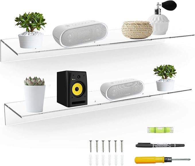 Sezanrpt 24 Inches Clear Floating Shelves for Wall, Acrylic Long Wall Shelf, Wall Mounted Shelves... | Amazon (US)