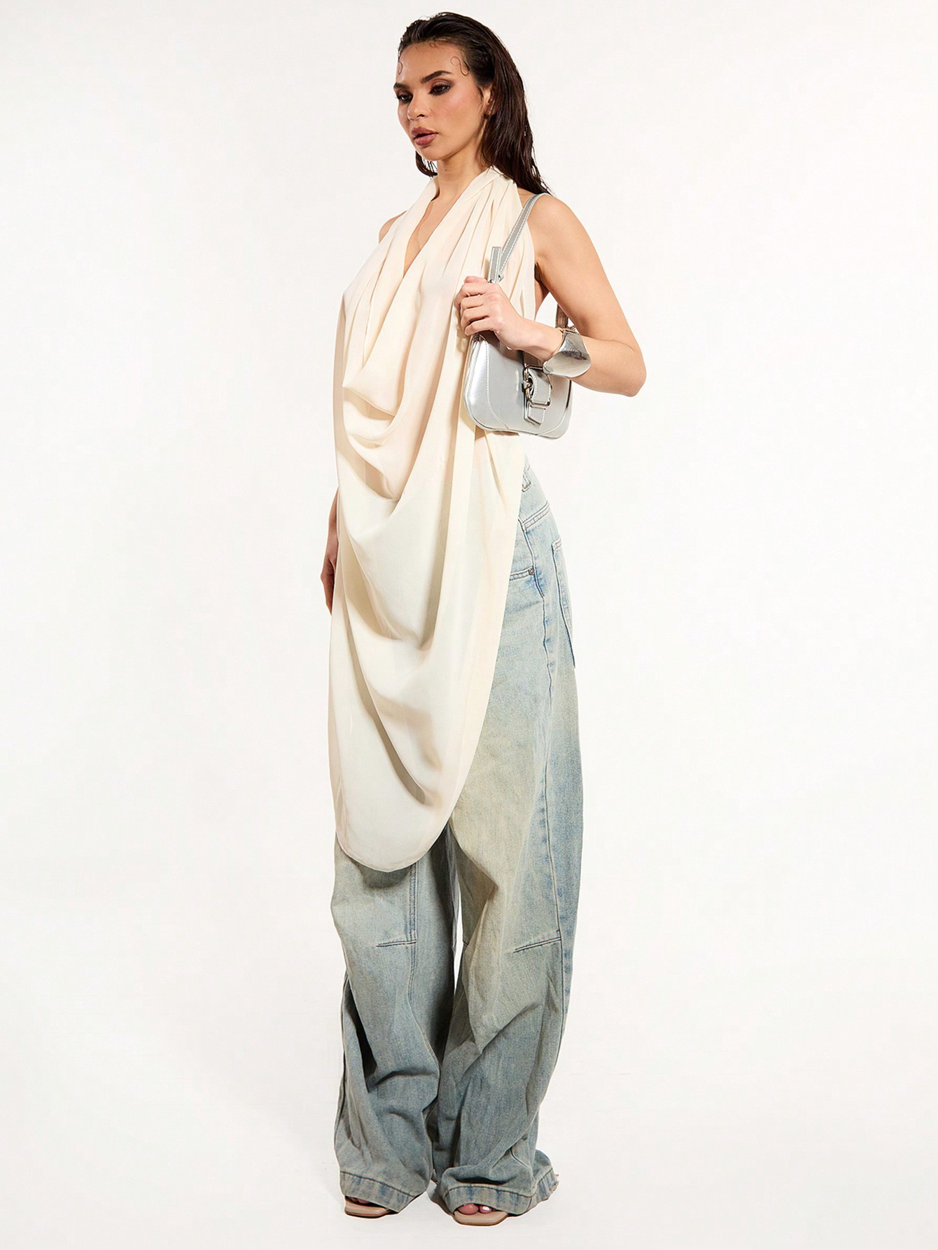 MUSERA Chiffon Extreme Cowl Neck Backless Top
       $4.89  $6.99         Save $0.24 off this ite... | SHEIN