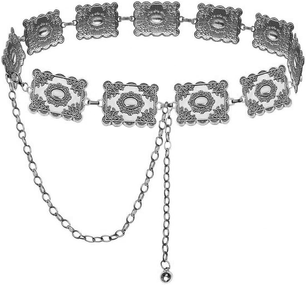 TOPACC Metal Concho Belts for Women Western Cowgirl Turquoise Boho Chain Belts for Dress Jeans | Amazon (US)
