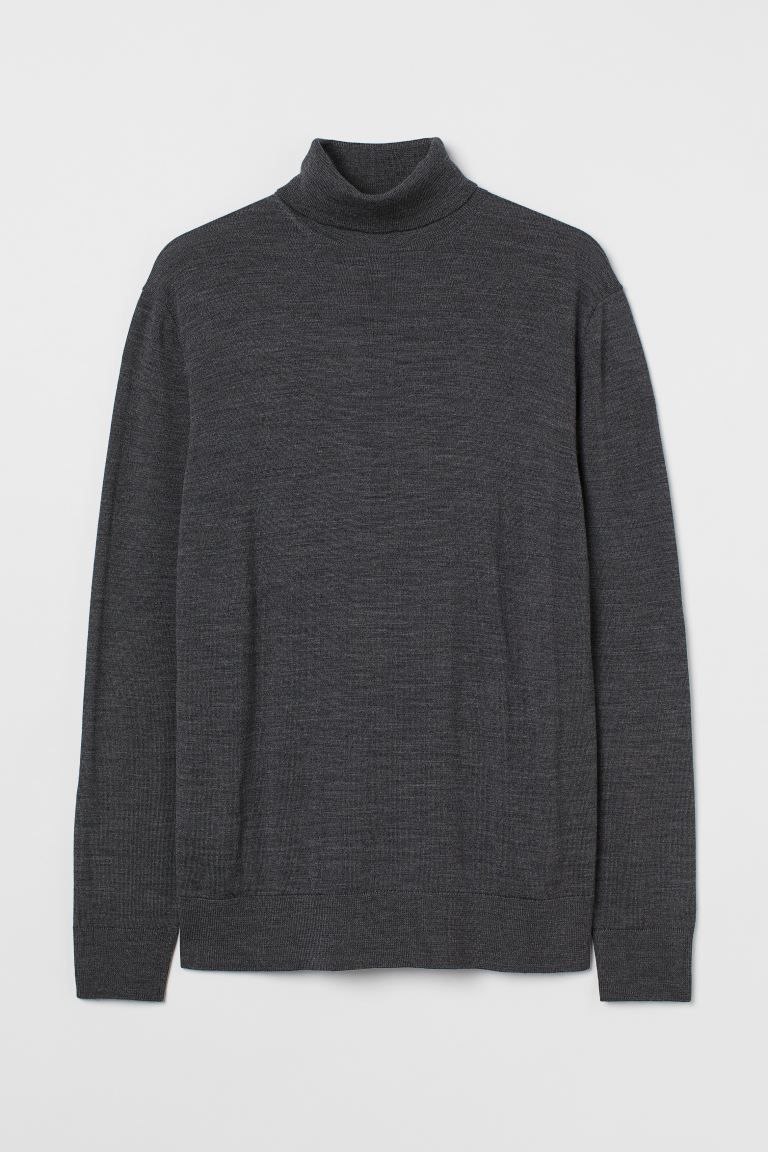 Merino wool polo-neck jumper - Dark grey marl - Men | H&M GB | H&M (UK, MY, IN, SG, PH, TW, HK)