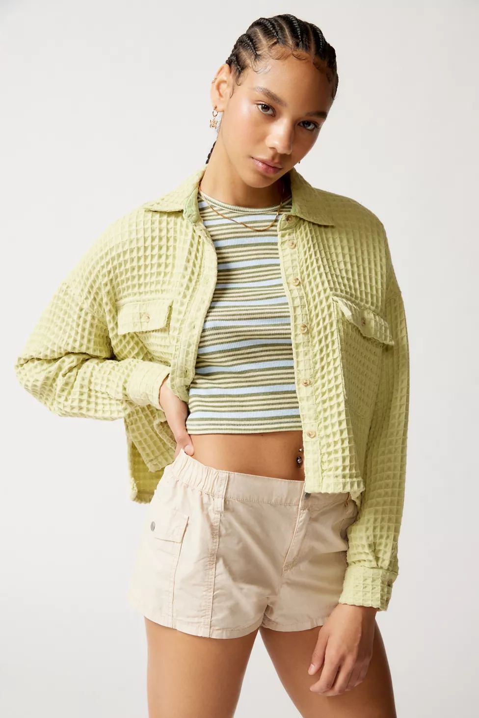 BDG Stanley Cropped Waffle Button-Down Top | Urban Outfitters (US and RoW)
