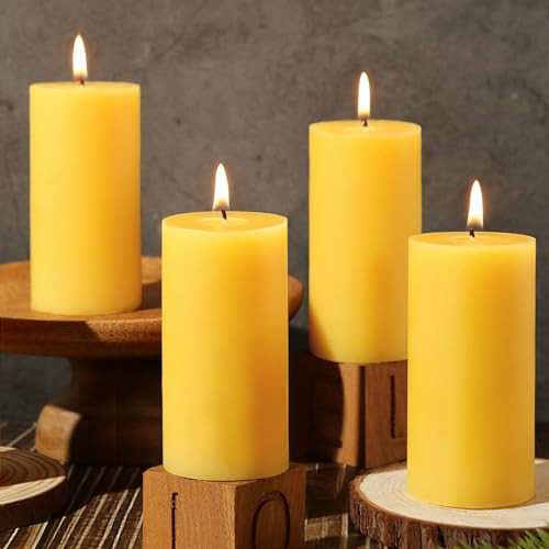 Natural Beeswax Pillar Candles,140 Hours Long Burning Pure Beeswax Candles Bulk,Unscented Bees Wax Candles for Home,Prayer,Dripless Smokeless Organic 100% Beeswax Candles 2x4in-4pack | Amazon (US)