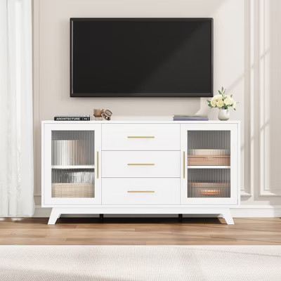 COZONY 56" Sideboard Buffet Cabinet with 2 Fluted Glass Doors, 3 Large Drawers Modern Coffee Bar for Kitchen Dining Living Room | Target