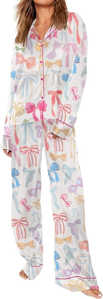 SHESHOW Satin Pajamas for Women Set Long Sleeve Button Down Sleepwear 2 Piece Nightwear Women Pjs... | Amazon (US)
