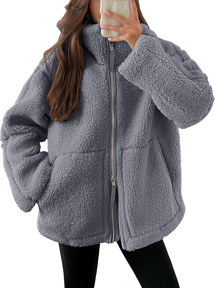 ANRABESS Womens Fleece Jacket Oversized Zip Up Sherpa Fuzzy Casual Coats Winter Fall Outerwear 20... | Amazon (US)